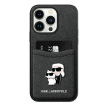 Karl Lagerfeld Saffiano kaardihoidja KC metallnupuga iPhone 15 Pro Max jaoks - musta v&auml;rvi