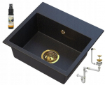 Granite sink Granitan black gold flecks siphon impregnate set