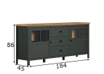 Kummut Trendteam Stanton, 184x45xH86 cm, roheline / tamm