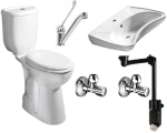 Komplekt 6 &uuml;hes: Creavit WC, iste, kraanikauss, segisti, sifoon ja kraanid.