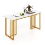 Costway s&ouml;&ouml;gitoa laud puidust 160 x 60 cm ristk&uuml;likukujuline marmorist v&auml;limusega ja metalljalgadega valge + kuldne k&ouml;&ouml;gilaud