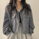 (xL-hall)Deeptown Corduroy Vintage Oversized Crop Naiste jope Must &scaron;ikk mantlid Harajuku mood Uus kardigan Naiste topid Retro riided, XL