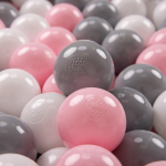 Plastpallid KiddyMoon pallimere jaoks, 100 t&uuml;kki, &empty; 7cm, sertifitseeritud, valmistatud Euroopa, Valge/Hall/Heleroosa