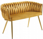 Kahekohaline diivan Curry Art Deco, punutis kuldsetel jalgadel, veluur