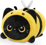 Musta kassi mesilase pl&uuml;&uuml;&scaron;padi 20 cm pehme kawaii kaisukaru lastele, armas kassi pl&uuml;&uuml;sm&auml;nguasi, ideaalne kaisupadi ja kingitus
