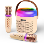 Pmgud karaoke masin lastele, kaasaskantav karaoke s&uuml;steem mikrofoniga, led valgusti ja bluetooth poistele ja t&uuml;drukutele, sobib suurep&auml;raselt kodupidudeks ja m&auml;ngudeks alates 3. eluaastast - beež