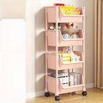 Mobiilne Riiulik&auml;ru: Mitmekihiline, Rattap&otilde;hine S&auml;ilituskorv Kodu Korrastamiseks , 1vnt 4 sluoksniai rožinės spalvos