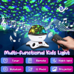 Moredig dinosauruse t&auml;histaeva projektor lastele, 360&deg; p&ouml;&ouml;rlev muusikaline ja ere &ouml;&ouml;lamp + kaugjuhtimispuldiga + taimer, s&uuml;nnip&auml;evakingitus, lastetuba, j&otilde;ulukingitused - must ja valge