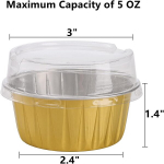 Deayou 100 tk alumiiniumfooliumist k&uuml;psetustopsid kaantega, 150 ml muffinivormid, 7,6 cm taaskasutatavad fooliumist muffinivoodrid mini-tortidele, pirukavormid suflee, pudingu, peo, pulmade jaoks, kuldsed