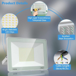 Annifunly 200w 20000lm led prožektor v&auml;ljas 6500k ip67 veekindel v&auml;lisvalgustus aeda, terrassile, garaaži, staadionile, k&uuml;&uuml;ni