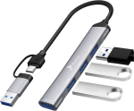 Reagle 4-in-1 Usb-c & Usb-a Hub - alumiiniumist hub 4 Usb-pordiga, 5gb/s andmeedastus, Plug & Play, kompaktne adapter s&uuml;learvutile ja nutitelefonile, Usb 3.2 Gen 1 ja Usb 2.0, h&otilde;bedane