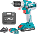 Total P20s Akutrell 20 V - Automaatne trellipadrun kuni 10 mm - 15 kinnitusastet ja &uuml;ks puurimisaste - 2 kiirust ja led valgusti - 2 akuga 2 Ah - Laadija, kohver