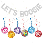 Diskopall dekoratiivne diskopeo b&auml;nner - 17 t&uuml;kki 70ndate teemaline dekoratsioon Let's Boogie vanik, v&auml;rvilised pallikeerised rippuvad streamerid 1970ndate hipi s&uuml;nnip&auml;eva aksessuaaride jaoks