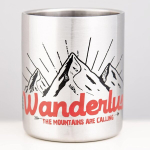 Mugsy Wanderlust roostevabast terasest kruus 280 ml karabiinhaagiga, purunemiskindel matkakruus, h&otilde;bedane valge