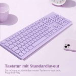 Leadsail juhtmevaba klaviatuur Qwertz saksa paigutus Usb &uuml;hendus 2,4 Ghz juhtmevaba klaviatuur multimeediaklahvidega, loomuliku suurusega, &uuml;hildub Pc, arvuti, s&uuml;learvuti, Windows, lilla