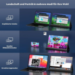 Monitor Hongo Kaasaskantav monitor 15,6 tolli 1080p Fhd Ips mobiilne monitor kahe k&otilde;lariga, silmade kaitse pikendusekraan S&uuml;learvutile/pc-le/macile/ps5/4/xboxile &ndash; Usb C Type C ja Hdmi koos kaitse&uuml;mbrisega