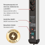 Brennenstuhl Premium Protect-line 6-pesaga pikendusjuhe usb ja liigpingekaitsmega (mitu pistikupesa l&uuml;litiga, 3 m kaabel ja 2 usb 3.1 a, valmistatud saksamaal) h&otilde;bedane/must