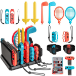 Tendak 16-in-1 switch sporditarvikute komplekt nintendo switch/switch oled jaoks, switch spordim&auml;ngude tarvikute komplekt golfikepi/sulgpalli tennisereketite/k&auml;epaelte/jalariba/m&otilde;&otilde;ga/poksi k&auml;epidemetega/korraldaja alusega