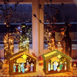 Apodess komplekt, 4 tk, j&otilde;ulus&otilde;ime maja, Led teek&uuml;&uuml;nla maja, laste j&otilde;ulumeisterduskomplekt, j&otilde;ulus&otilde;im, valgustatud puidust teek&uuml;&uuml;nla maja Led valgusketiga, j&otilde;ulus&otilde;ime majakomplekt