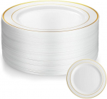 50 tk. valged plastplaadid kuldse &auml;&auml;rega, 19 cm