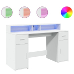 kirjutuslaud，arvutilaud LED-tuledega, valge, 140x55x91 cm, tehispuit CFE6066748