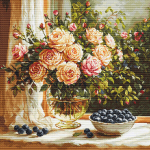 Ristpistes komplekt Luca-S. &bdquo;Vaas rooside ja mustikatega&ldquo; 35 x 35 cm SB719