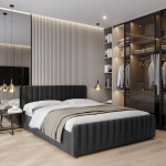 Voodi SOMARA + Madrats SAPNAS 2 XL|160x200|Must|Veluur