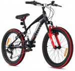 Jalgratas poisile, 20 tolli, 6 k&auml;iku Shimano, amortisaator, laiad rehvid, Revoshift, Tiger Bike, must punane