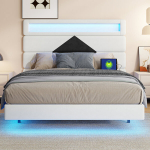 Voodi 140 * 190 cm, LED-valguse ja USB-laadimispordiga, beež + must, samet