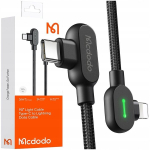 MCDODO 90&deg; nurga all USB-C Lightning kahepoolne kaabel iPhone 13 14 LED-ile 1M