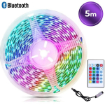 5-meetrine RGB LED-ribavalgustus Bluetooth-iga, nutikas v&auml;rviline valguslint kodu sisustamiseks ja atmosf&auml;&auml;ri loomiseks