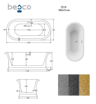 Vann Besco Ziva Glam Silver, 160 x 75 cm, sifooni ja &uuml;levooluga slim white