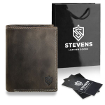 Meeste nahkne rahakott STEVENS taskuga, must, RFID-kaitsega Z04-326