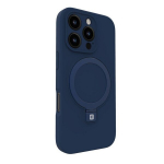 Evelatus Premium Magsafe Soft Touch silikoon&uuml;mbris seisutoega Apple iPhone 16 Pro jaoks Tumesinine