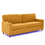 Kahekohaline chenille diivan USB-C, LED ribaga, topsihoidjatega, sinepikollane