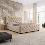 Voodi LIVETTA + Madrats SAPNAS 2 XL|120x200|Beež #3|Veluur