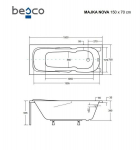 Vann Besco Majka Nova, 150 x 70 cm, soonikkoes valge viimistlusega