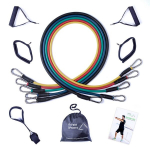 Ryher Sports 11-osaline elastne torukujuline vastupanutreeningu kummilintide komplekt &ndash; kuni 45 kg koguvastus, Elastinių vamzdinių juostų ilgintuvų rinkinys, &bdquo;Ryher Sports&ldquo;, maksimalus bendras pasiprie&scaron;inimas 45 kg, 11 dalių, 5 x 126 cm, latekso, dau ...