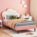 Lastevoodi 90x200cm, polsterdatud voodi LED-valgustusega, reguleeritav peatsiplaat, t&uuml;drukute voodi, pilvekujuline peatsiplaat, &uuml;heinimesevoodi, PU materjal