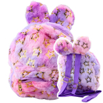 Laste pl&uuml;&uuml;&scaron;ine seljakott k&otilde;rvakestega, 24 cm, lilla/roosa t&auml;hekestega