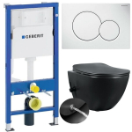 DOMOTECHNIKA komplekt: CREAVIT Freedom WC-pott koos bideega 51X35,5 cm, riputatav ja istmega, mattmust + raam ja GEBERIT nupp, valge