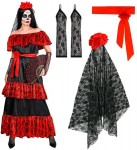 "MUJER DIA DE LOS MUERTOS" (kleit, roosa v&ouml;&ouml;, s&otilde;rmedeta kindad, lilleline loor)
