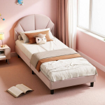 Laste &uuml;heinimesevoodi reguleeritava peatsiga, liistudest p&otilde;hjaga, printsessivoodi 90 x 200 cm, samet, roosa (ilma madratsita)