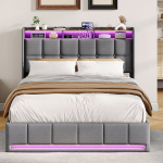 Kaheinimesevoodi 140 x 190 cm, LED-valgustusega, USB Type C pistikuga, hall, linane
