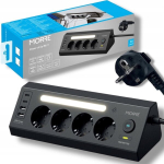 Nurkpikendusjuhe 4 pistikupesa + 4 USB 2 m l&uuml;litiga, Kampinis prailgintuvas 4 lizdų + 4 USB 2 m su jungtuku