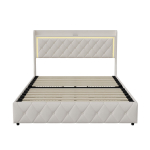 Sametiga polsterdatud voodi LED-valguse, USB ja sahtlitega &ndash; voodi panipaigaga 160&times;200