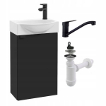 V&auml;ike riputatav vannitoakapp 40x22 cm must matt koos valamu, segisti ja sifooniga