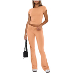Mugav naiste spordikomplekt Crop top ja alt laienevad p&uuml;ksid XS Oranž, XS