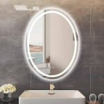 Ovaalne vannitoapeegel LED-valgustuse ja uduvastase funktsiooniga Sunrik 70x90 cm