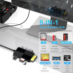 Rocketek usb 3.0 mitme kaardi lugeja, 8 in 1 sd-kaardi lugeja hub adapter sd/tf/cf/xd/ms/micro sd/usb 3.0 jaoks, loeb 8 porti samaaegselt sdxc sdhc cfi micro sdxc/sdhc ms mmc uhs-i jaoks, windows/mac/linux jaoks
